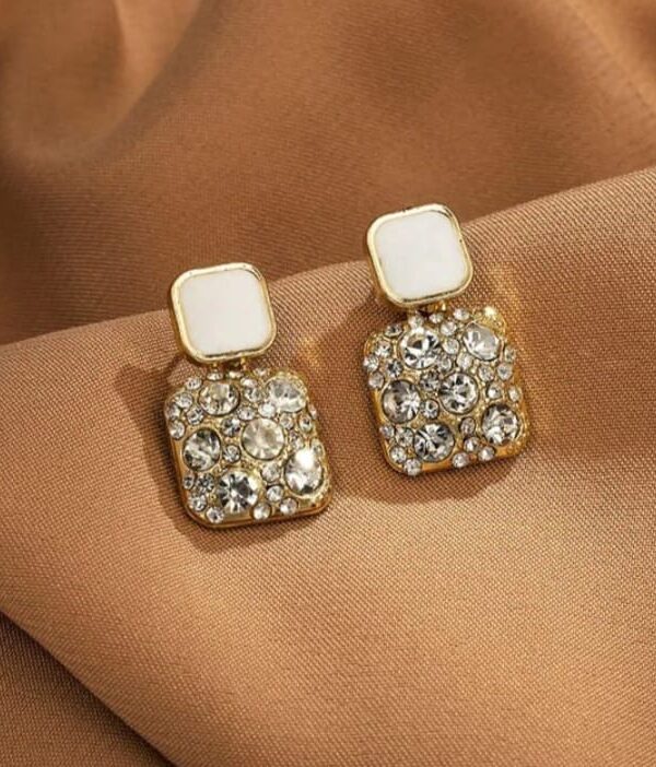 Square-Shaped White Diamond Earrings – Anti-Tarnish Finish Earrings for Women Fashion Stylish Anti Tarnish Earrings For Girls