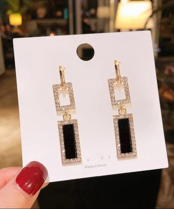 Rectangular White Small Diamond Earrings – Anti-Tarnish Finish Earrings for Women Fashion Stylish Anti Tarnish Earrings For Girls