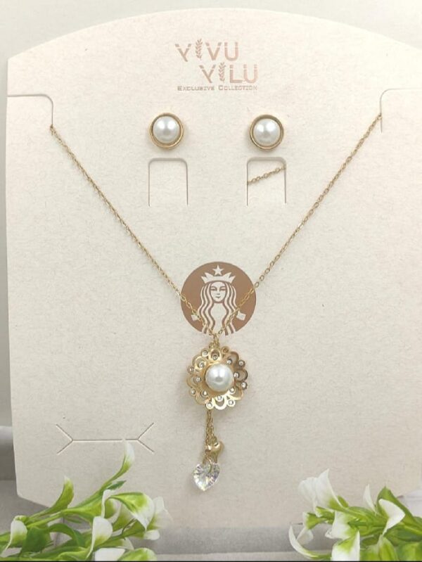 Riva Bold Pearl 22K Gold Platted stainless steel Tarnish Free Waterproof Combo Necklace with Earrings for Women and Girls