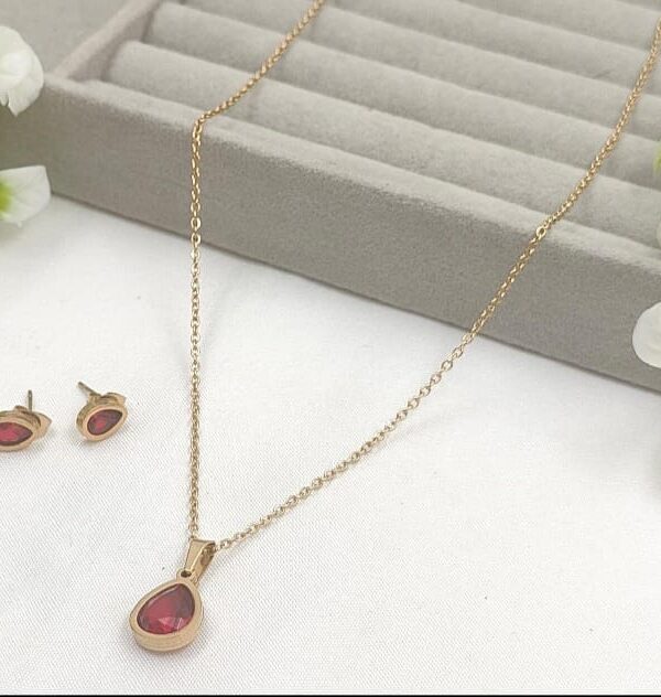 Riva Red Diamond 22K Gold Platted stainless steel Tarnish Free Waterproof Combo Necklace with Earrings for Women and Girls