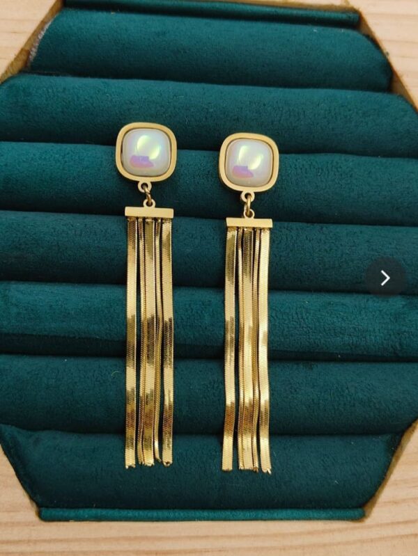 Riva 22K Gold Platted Stainless Steel Tarnish free waterproof Pearl long Earrings for Women and Girls
